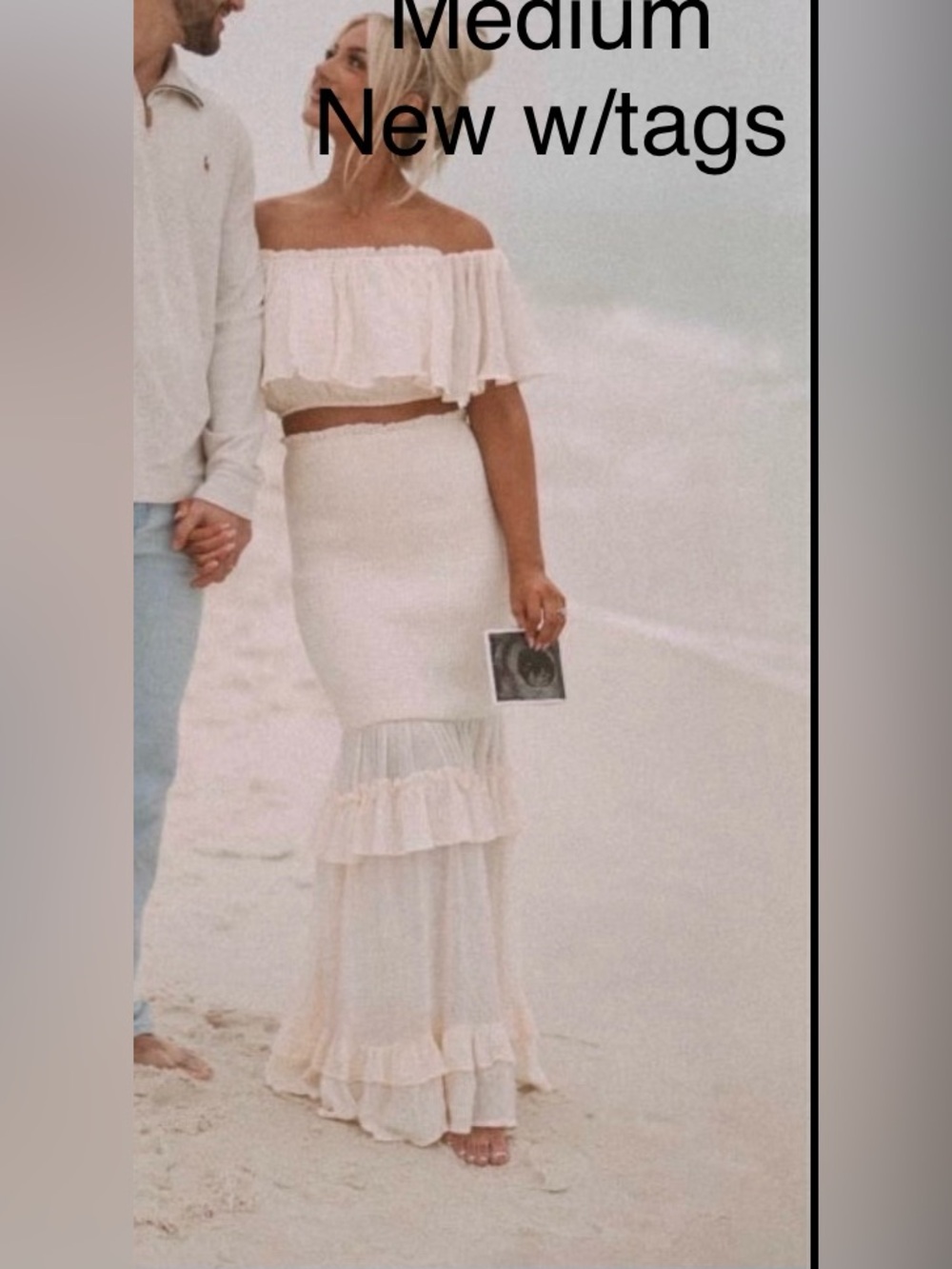 Off-Shoulder Cream Ruffle 2 piece set from these three boutique - Women